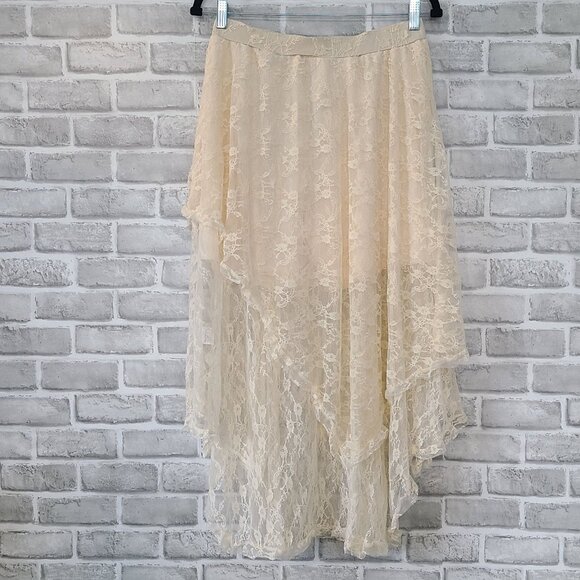 Boutique Lace Skirt Romper Shorts Cream Large NEW Fairycore Romantic Feminine - Picture 1 of 7